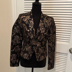 BEBE Black & Gold Patterned Women's Blazer Jacket. Fully Lined